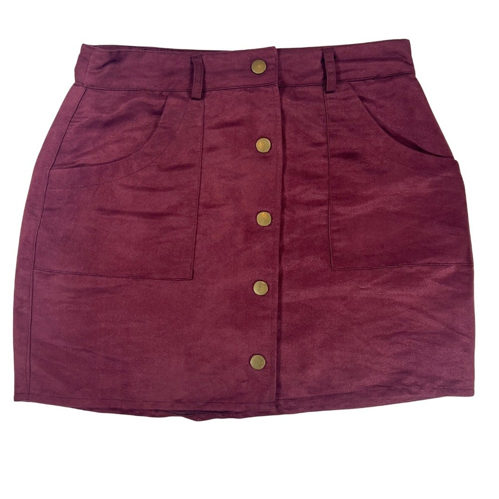 Rue21 Burgundy Faux Suede Mini Skirt Button Front Womens Medium